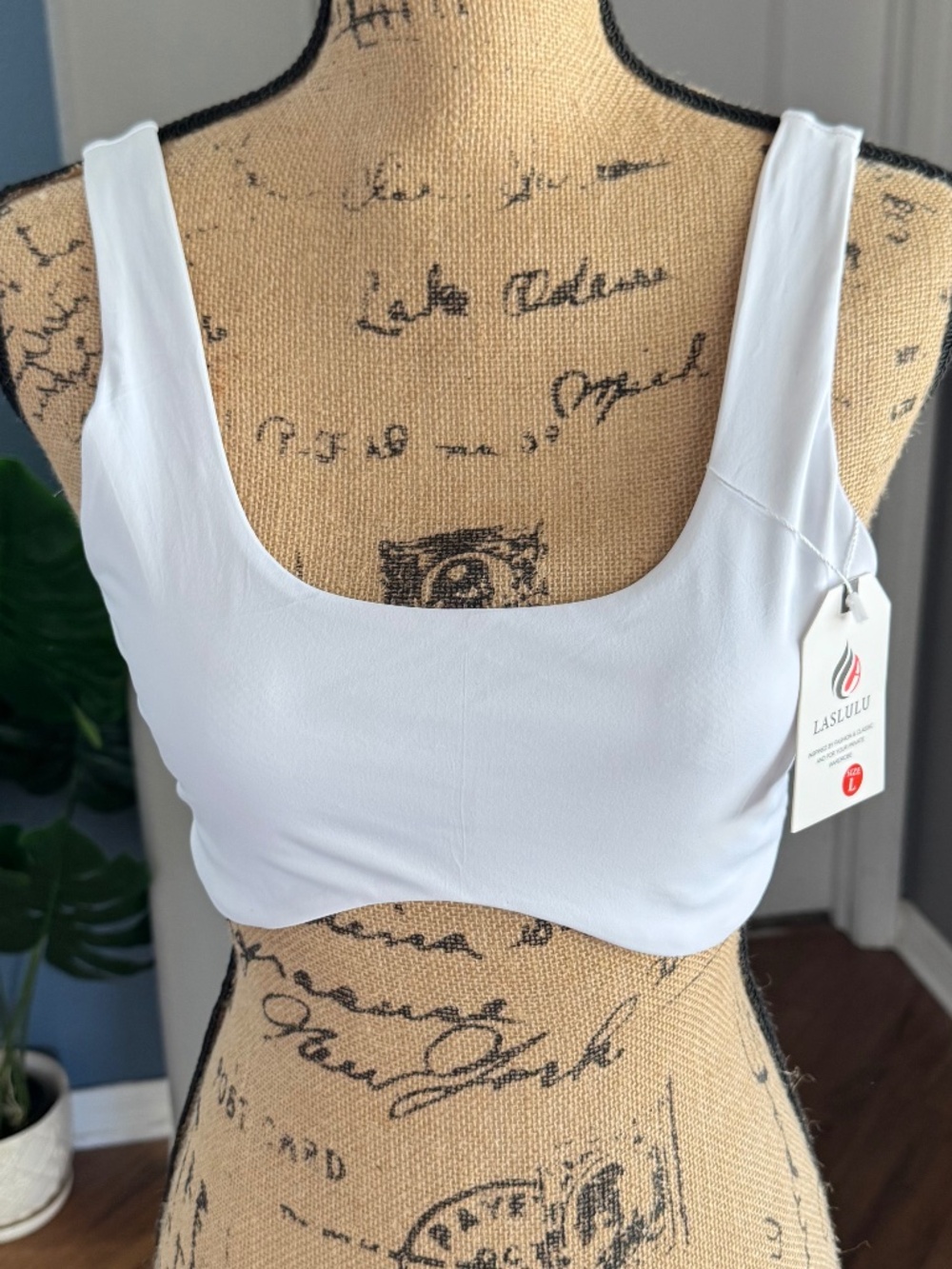 LASLULU White Sports Bra Womens Large Crop Tank Workout Yoga Activewear NWT